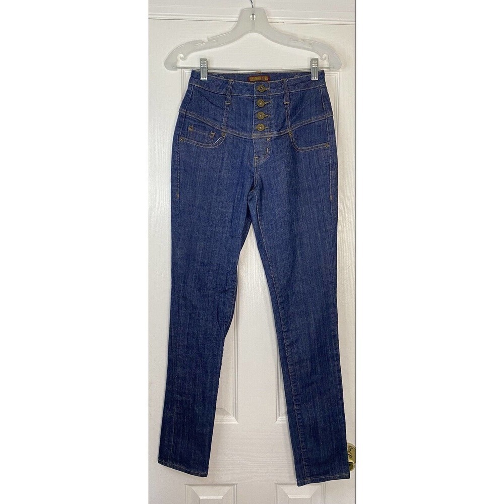 Y2K Zana di Women’s Skinny Straight Leg High Waisted Closure Denim Jeans Blue 7